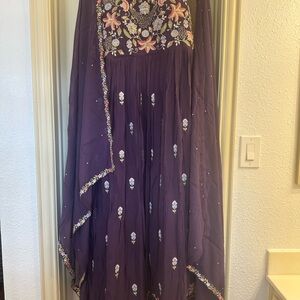 Elegant Purple Floral Embroidered Dress
